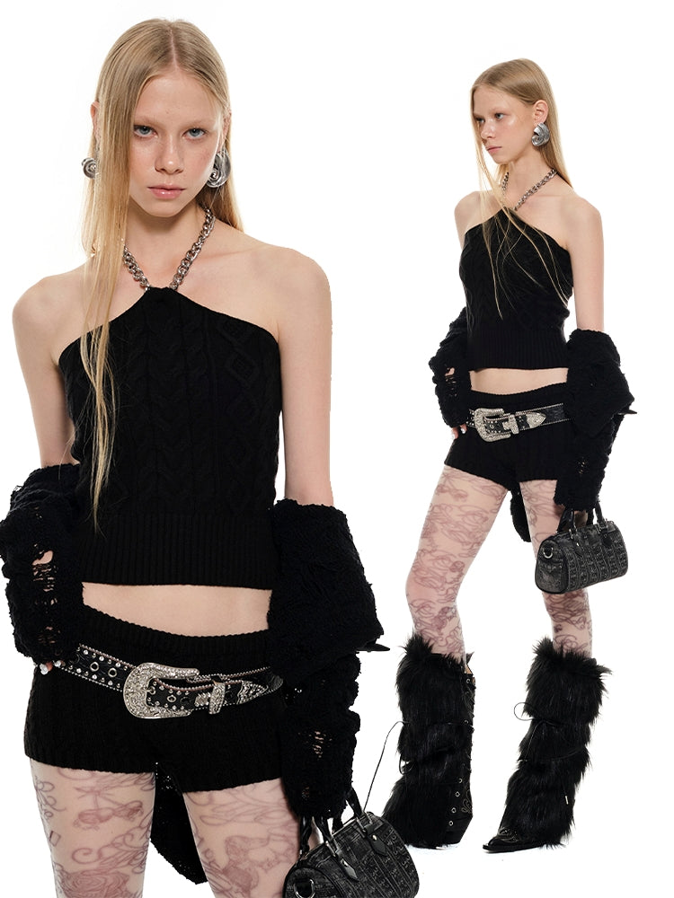 Black & White Chain Knit Tube Top