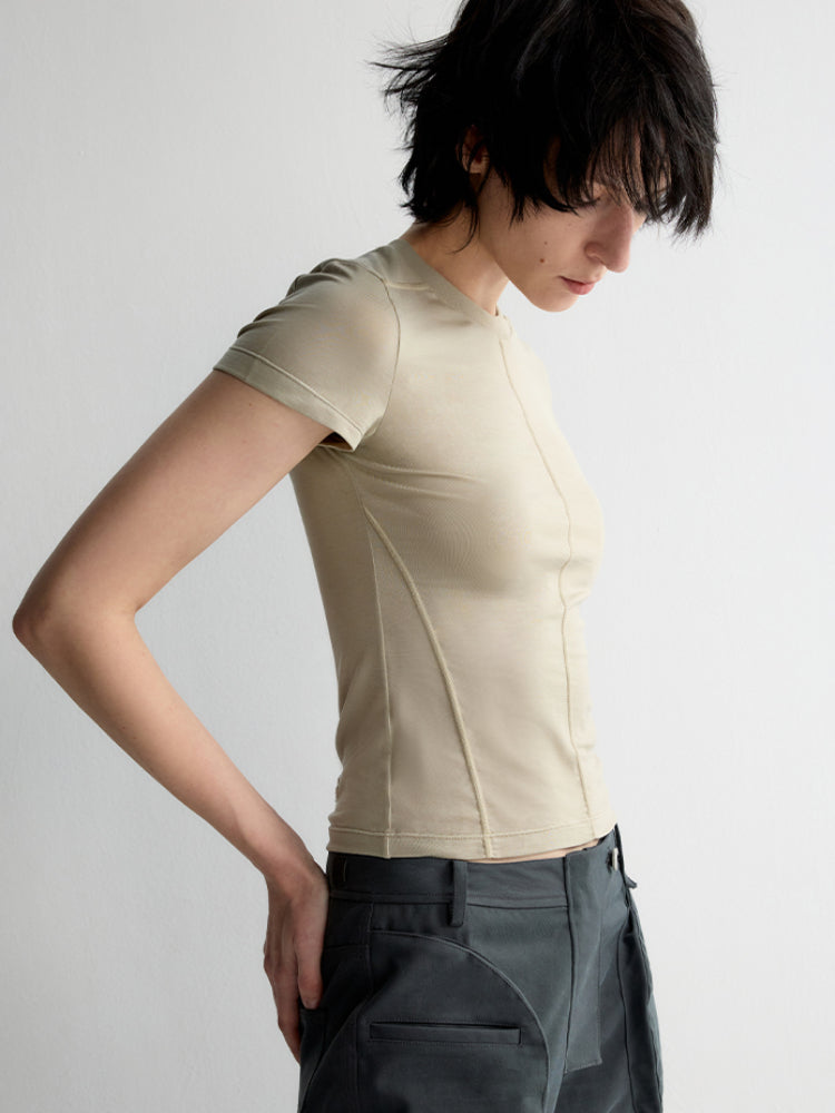 Split-Line Sheer Short Sleeve T-shirt