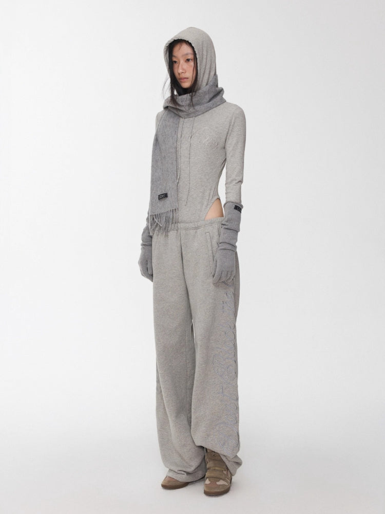 Letter Embroidery Hooded Bodysuit