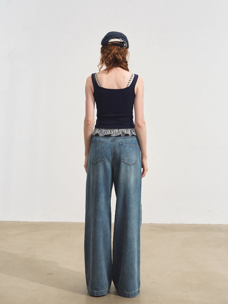 Plaid Halter Fake Two-Piece Inner Vest