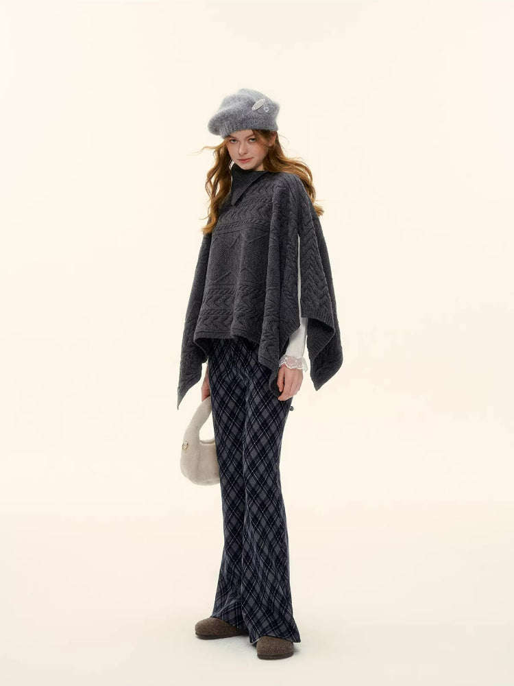 Plaid Embroidery Flared Pants