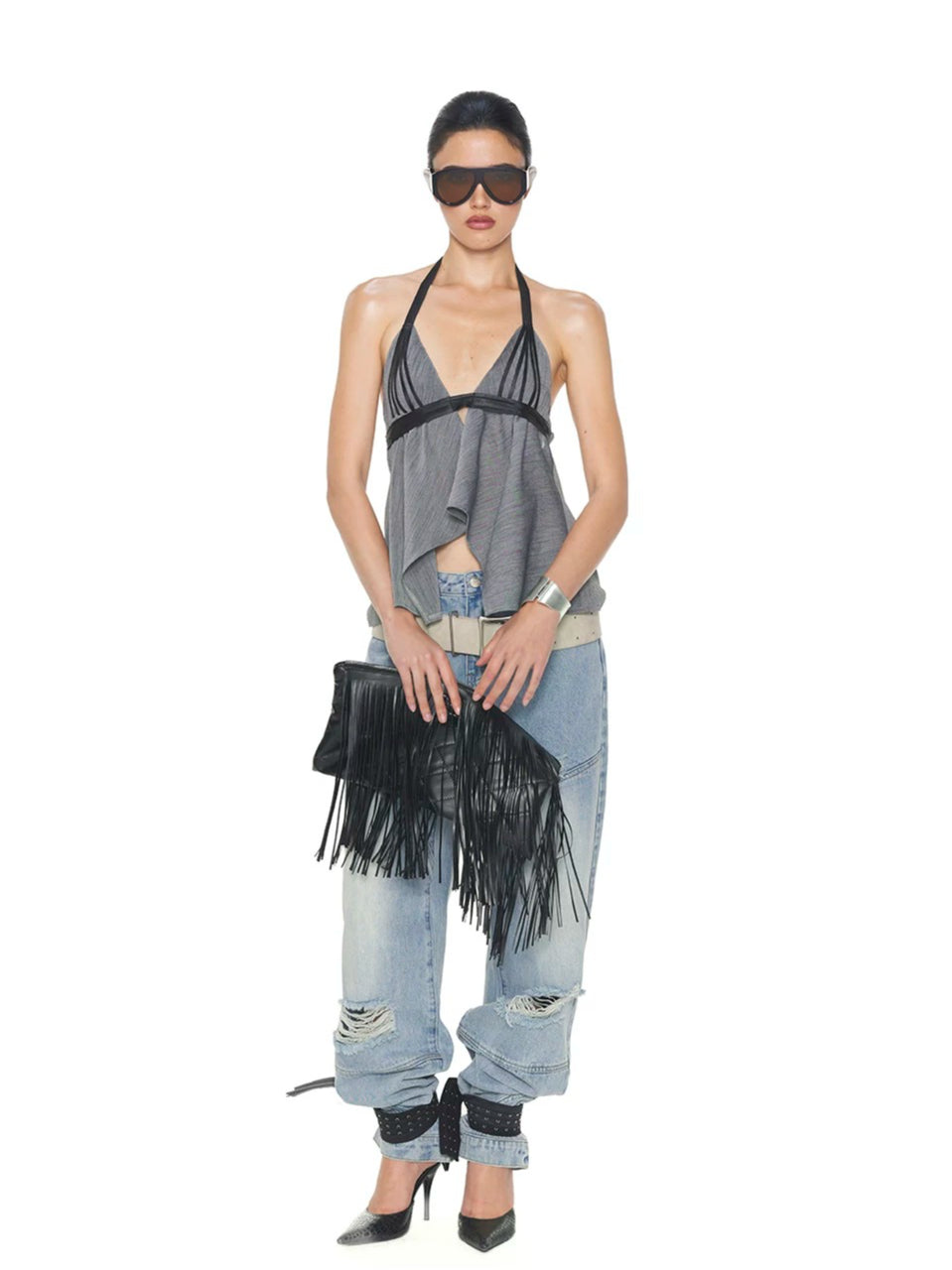 Backless V-Neck Halter Top