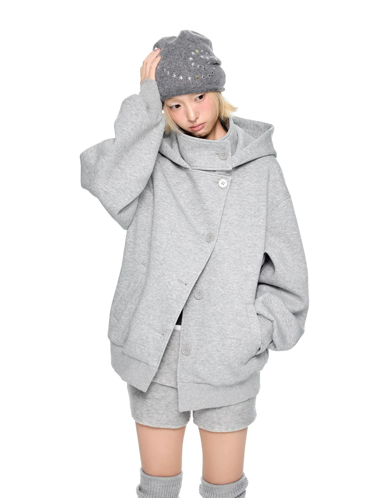 Academy Button Cropped Hoodie