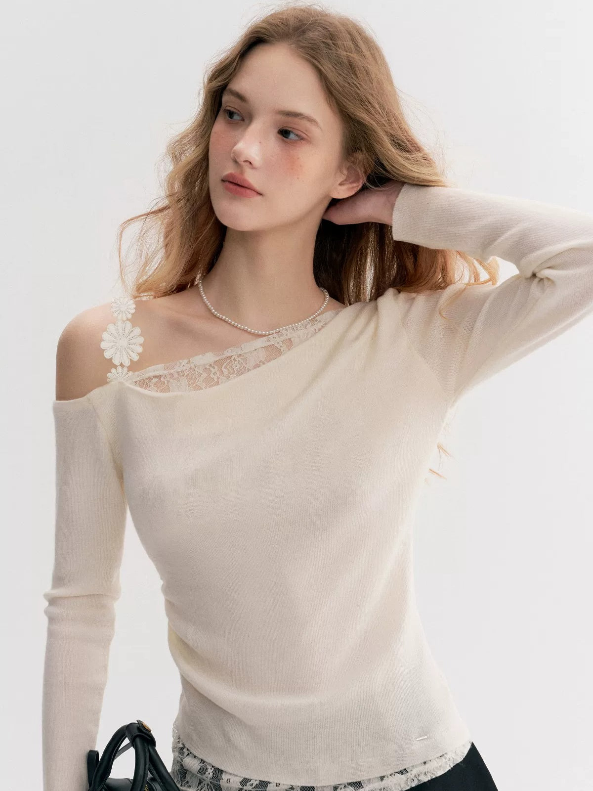 Lace Trim Asymmetric Knit Top