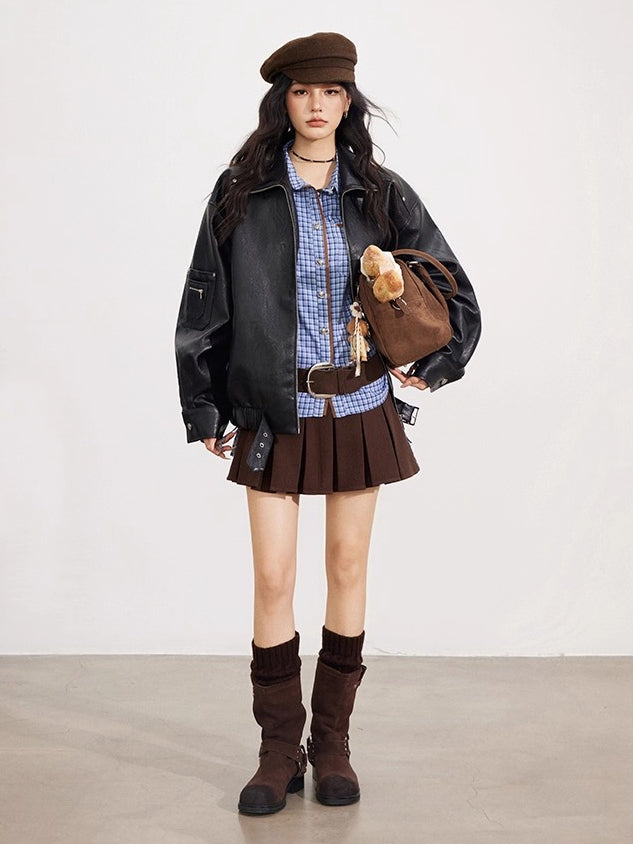 Black Zipper Moto Leather Jacket