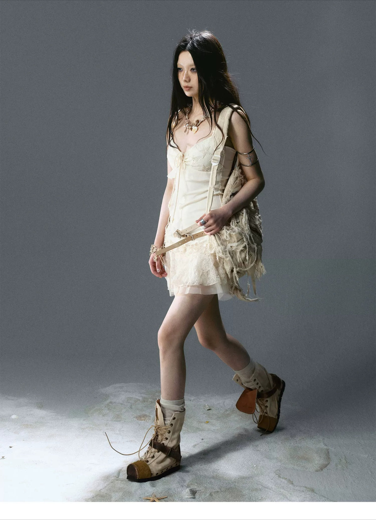 Pleated Belt Slip Dress