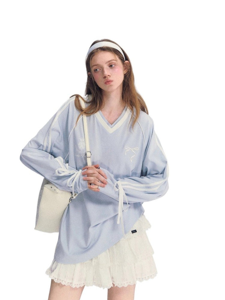 Contrast Bow Long Sleeve Tee
