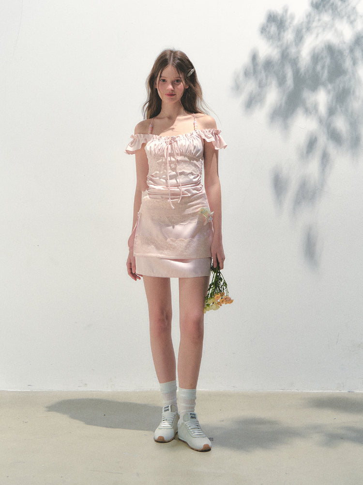 Pink Lace Flutter Sleeves Top