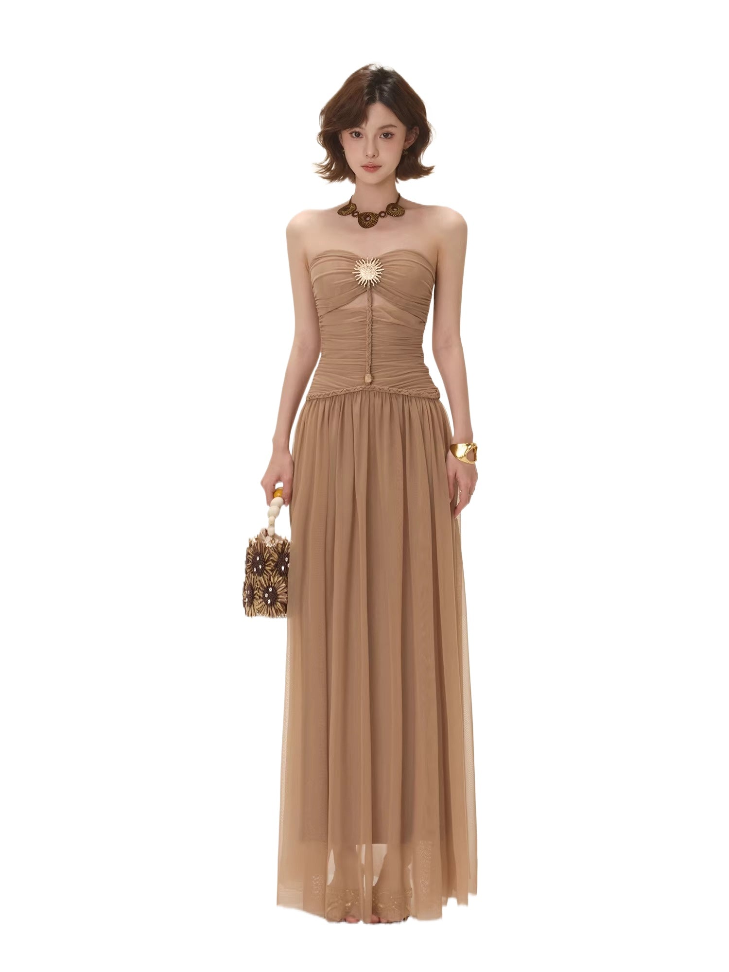 Braided Waist Strapless Maxi Dress