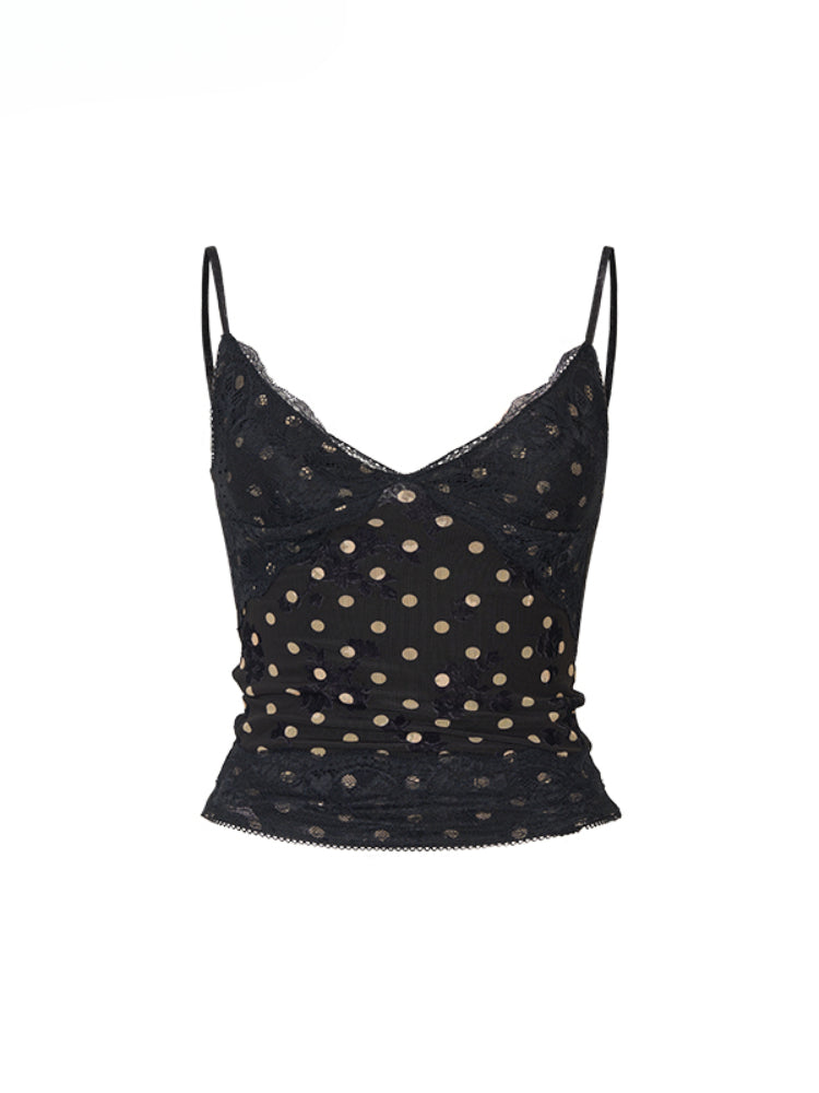 Irregular Tie-Dye Polka Dot Lace Vest