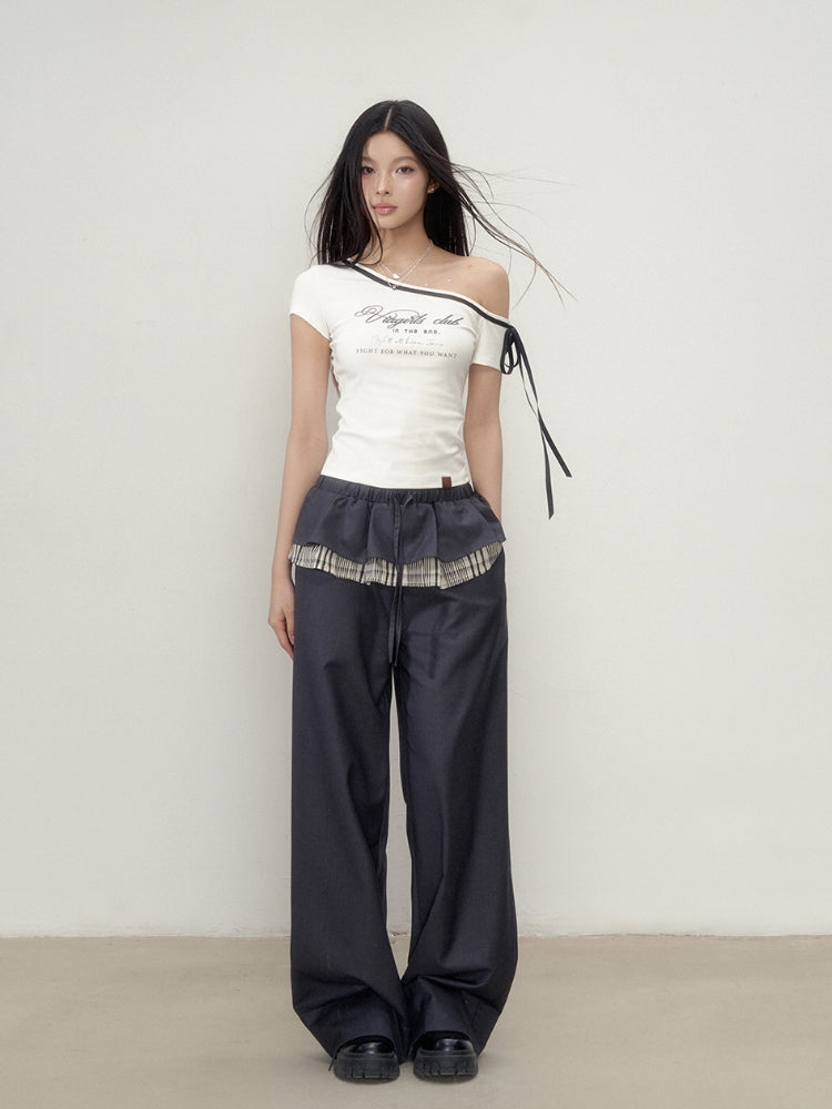 Off-Shoulder Letter Print Short Sleeve T-shirt