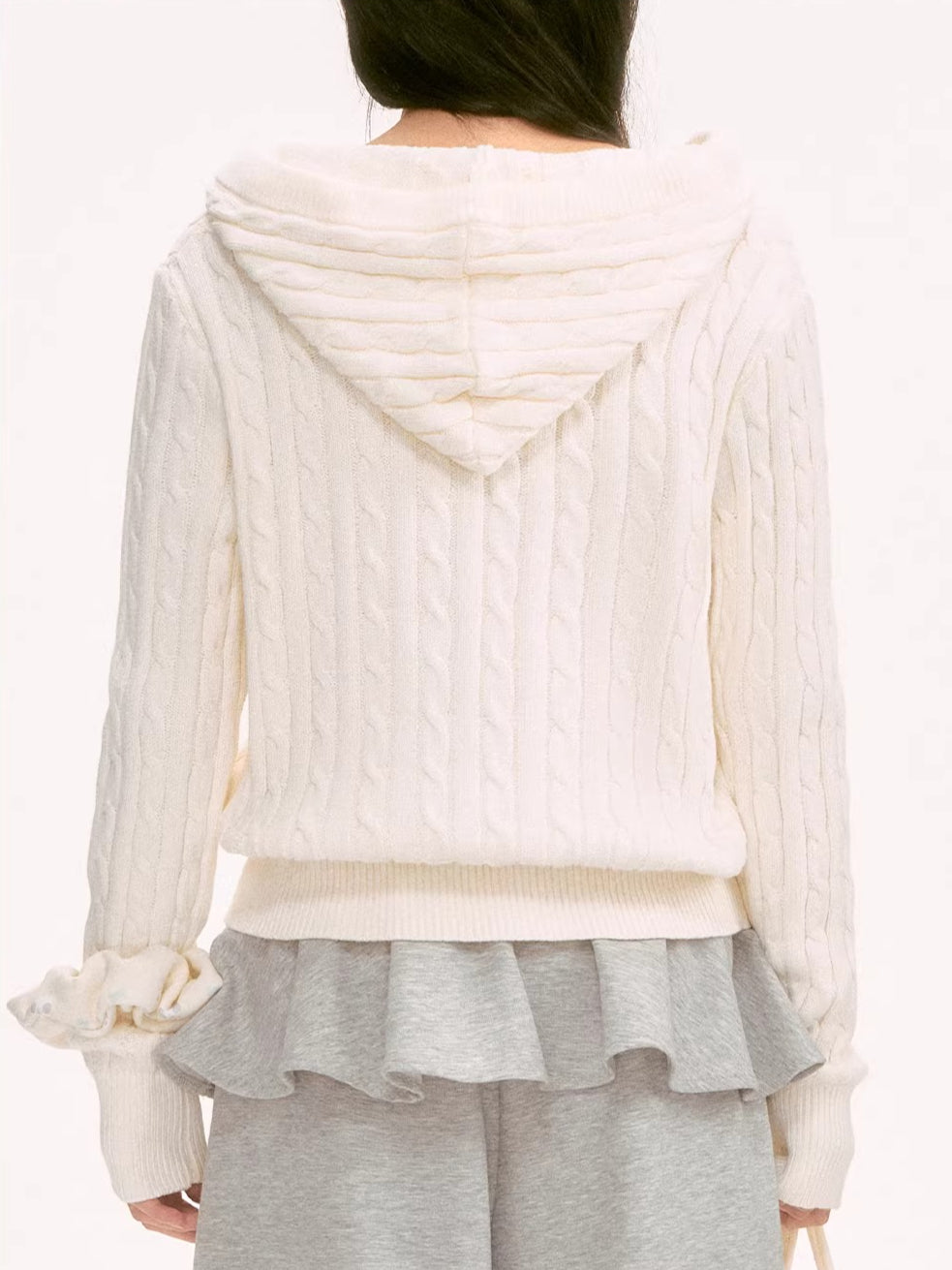 Apricot Cable Hooded Knit Cardigan