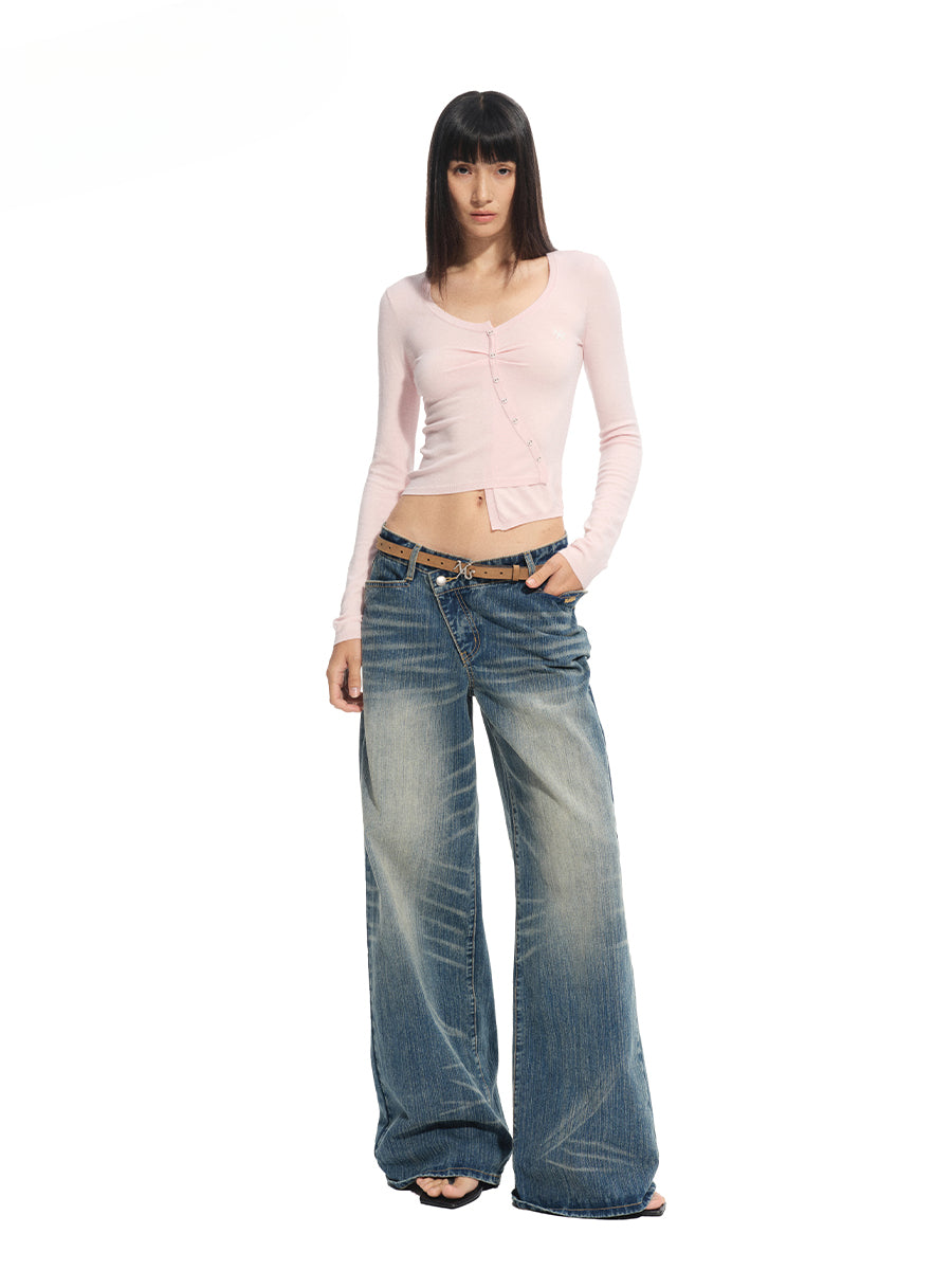 Silk Wool Embroidered Asymmetric Bottoming Top