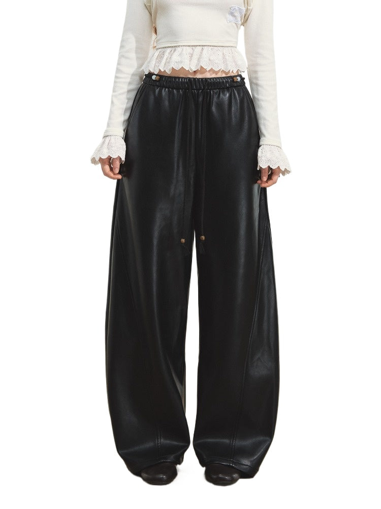 Relaxed Curve-Cut PU Pants