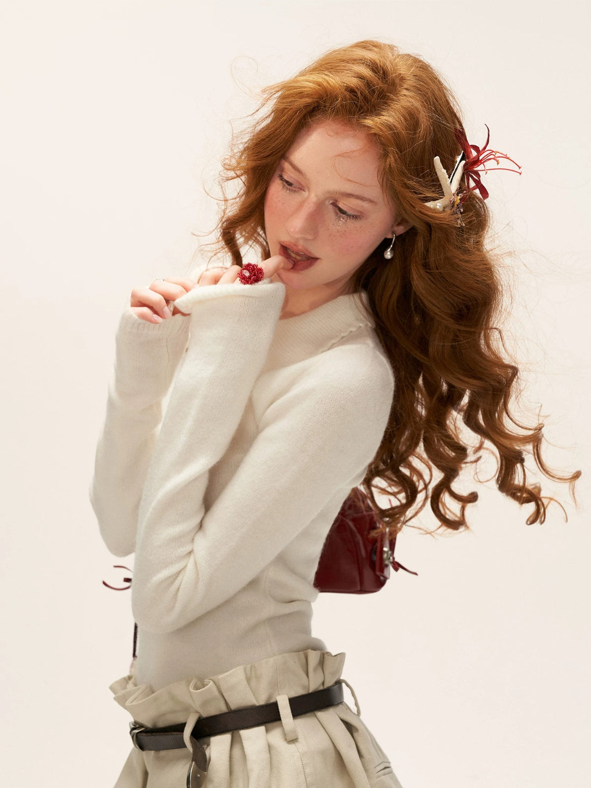 Crochet V-Neck Puff Sleeve Knit