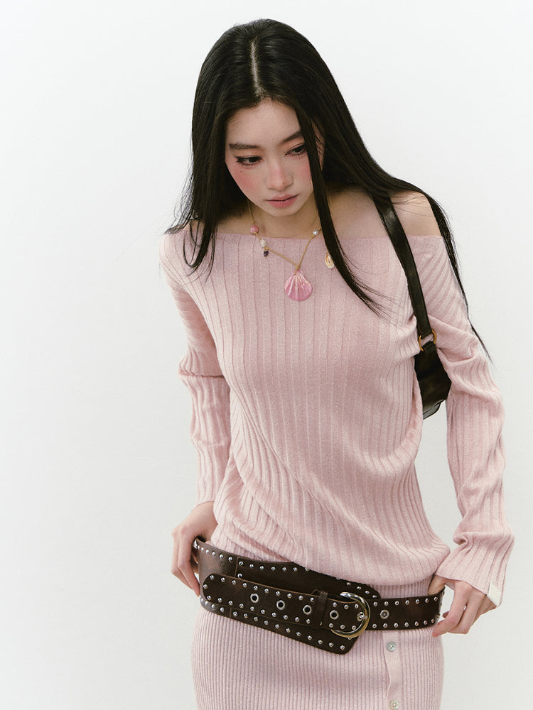 Off-Shoulder Slant Shoulder Button Dress