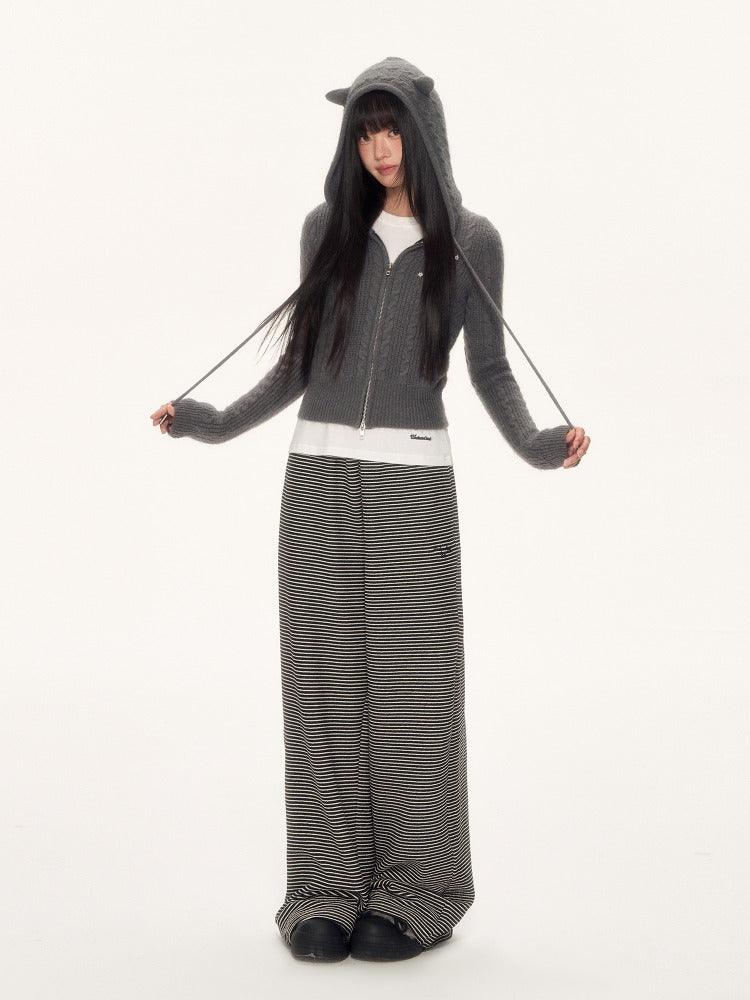 Grey Cat-Ear Knit Hoodie