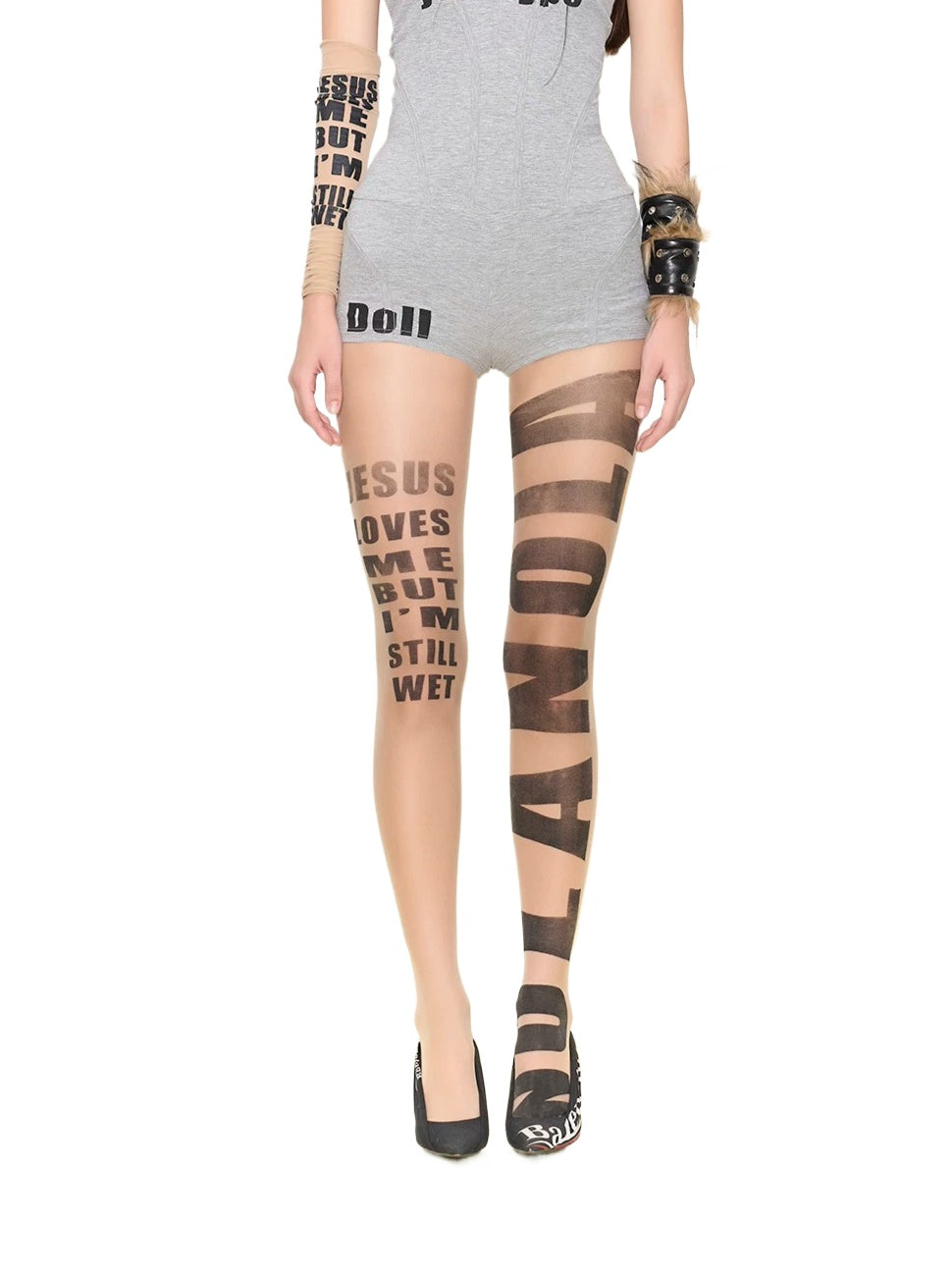 Letter Print Sheer Tights