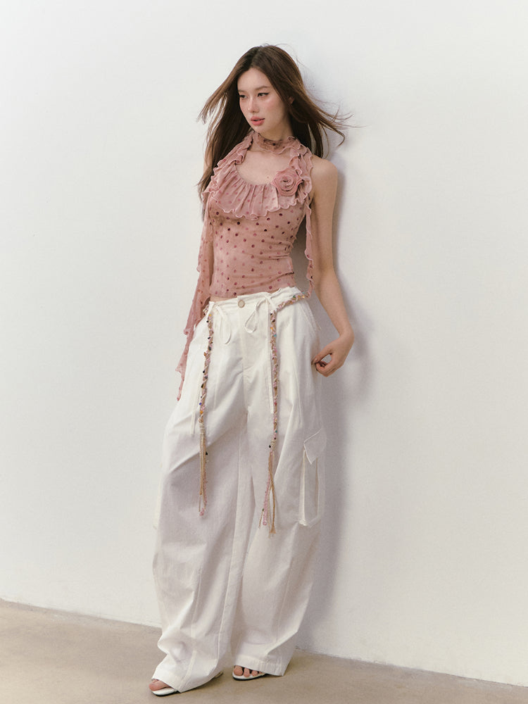 Ribbon-Flower Halter Vest