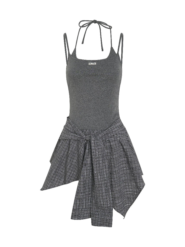 Layered Plaid Halter Dress