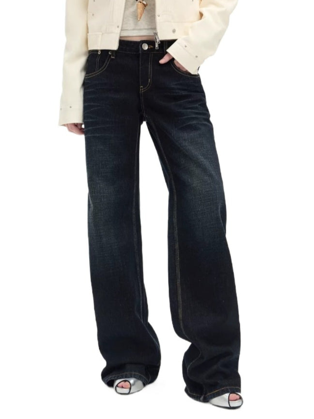 Vintage Washed Whisker Straight-Leg Jeans
