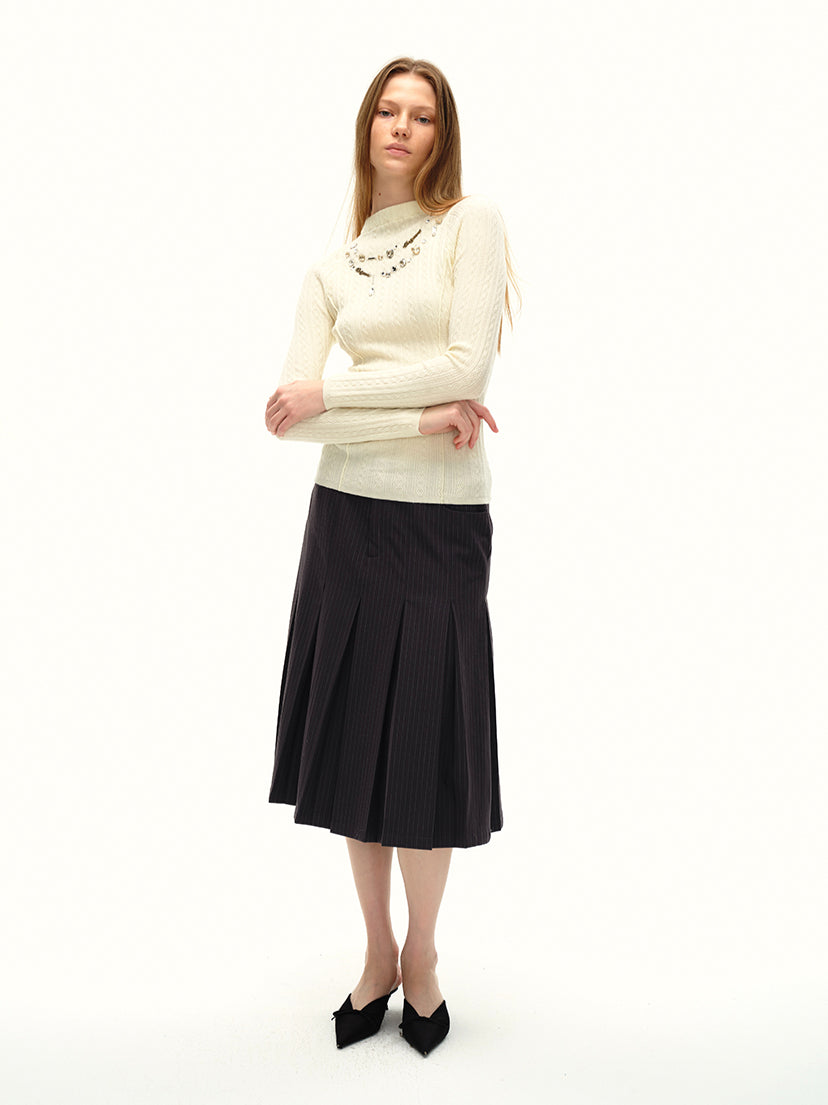 Ivory White Slim-Fit Hand-Stitched Brick Sweater