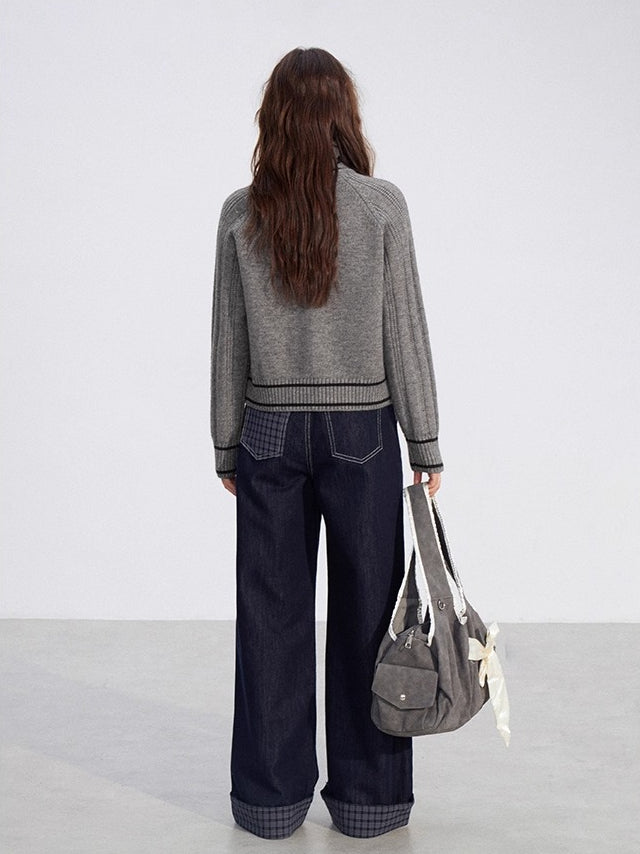 Contrast Zip Cable Sweater