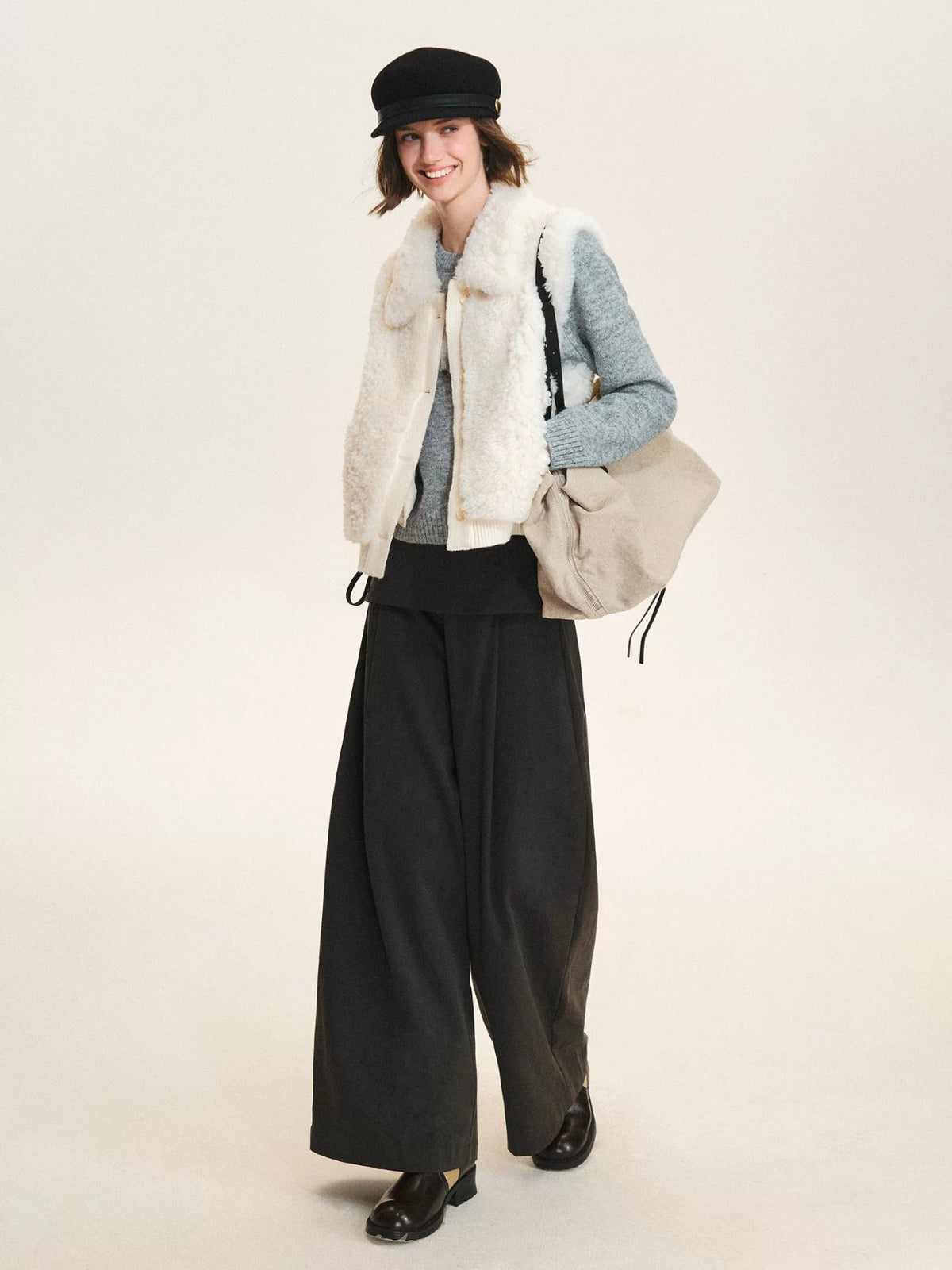 Faux Fur Knit Trim Vest