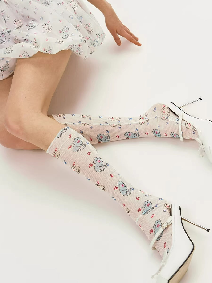 MeowMeow Cat Paw Mid-Calf Socks