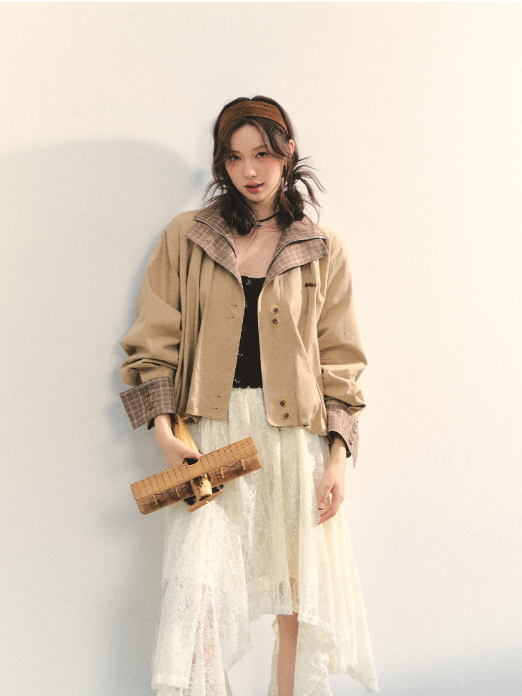 Beige Lace Irregular Hem Midi Skirt