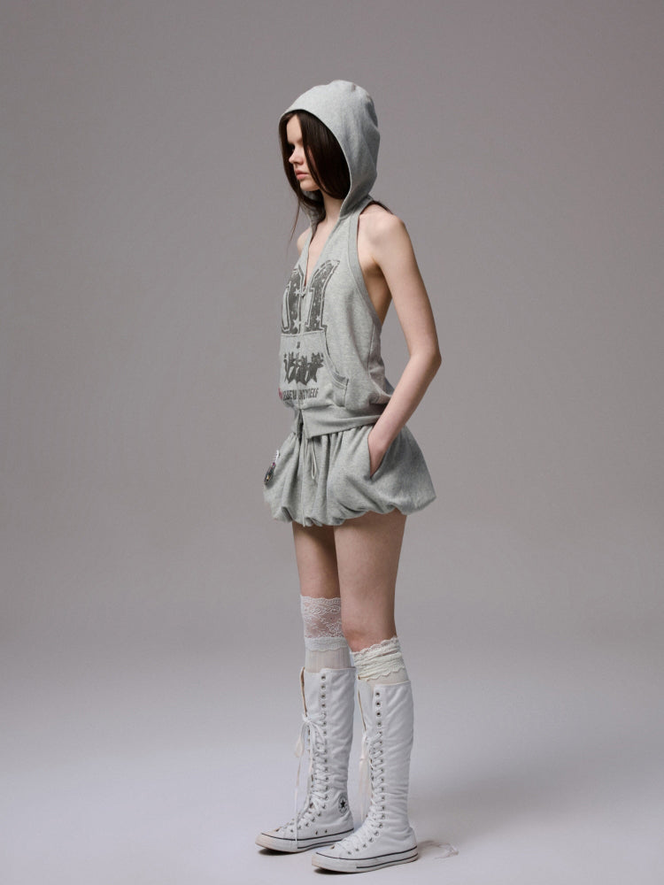 Hooded Backless Vest & Hoodie Set