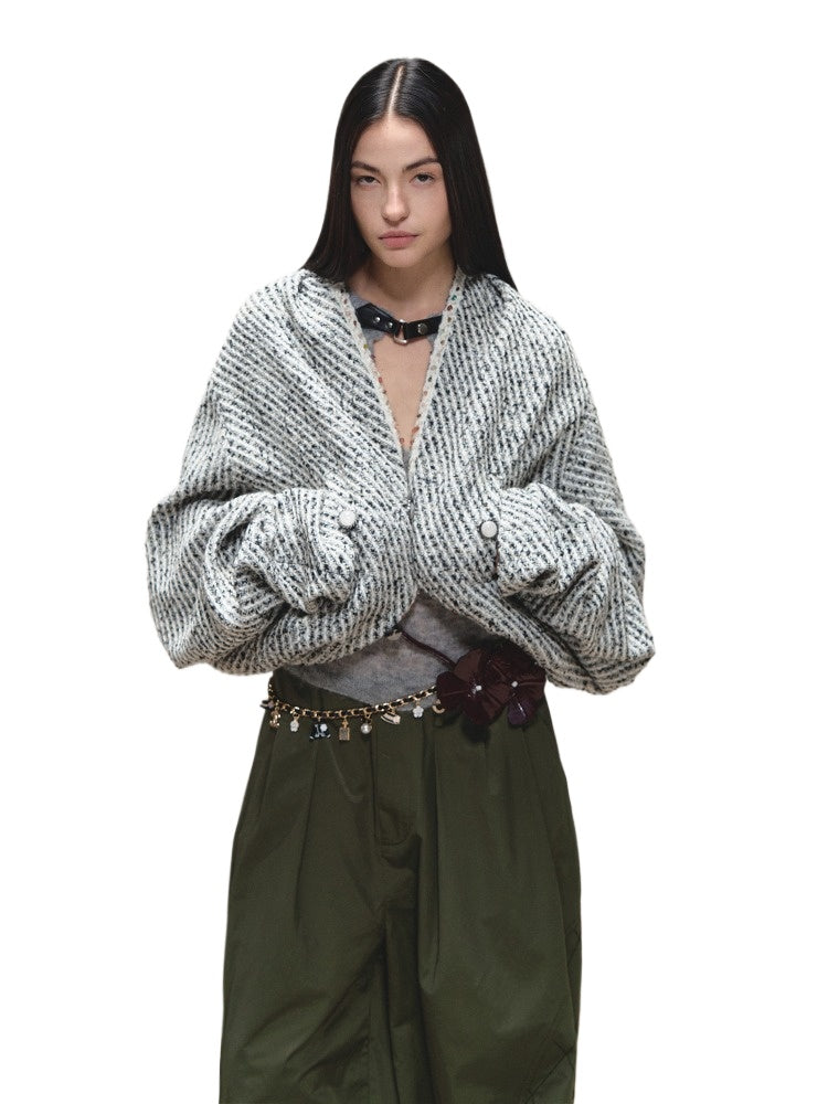 Bouclé Stripe Cape Coat