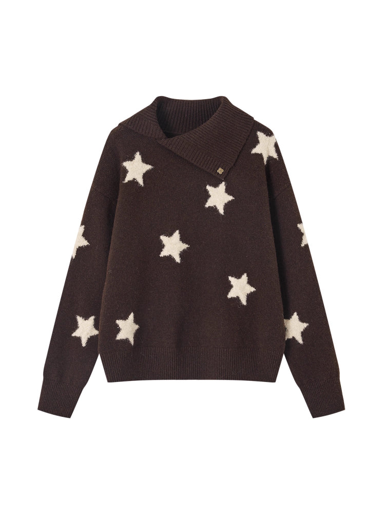 Asymmetric Lapel Star Sweater