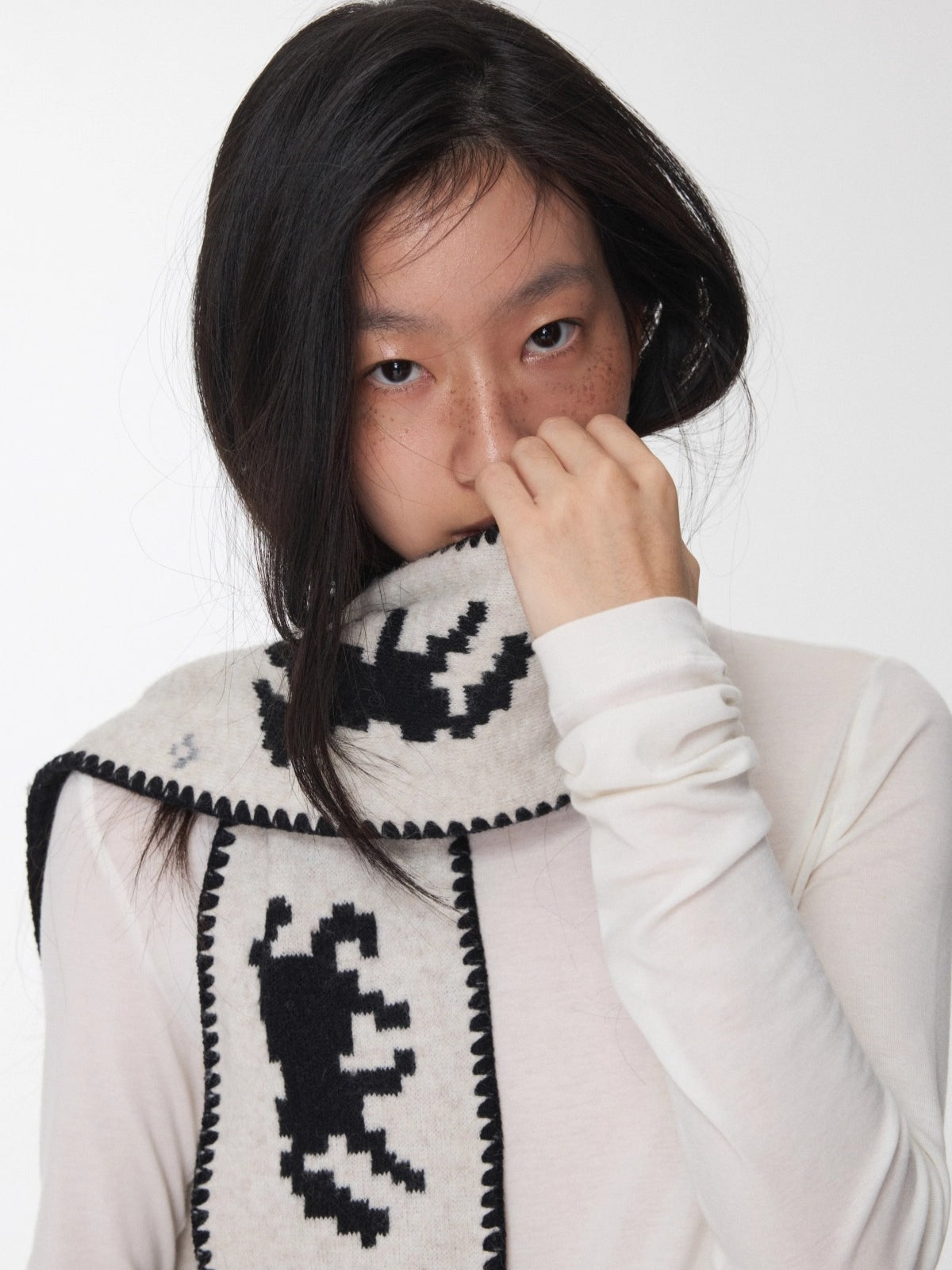 Fair Isle Pony Jacquard Knit Scarf