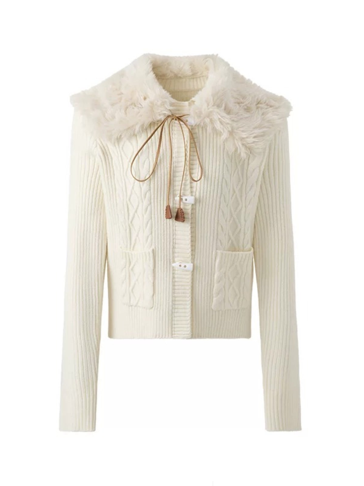 Alpaca Fur Collar Horn Button Cardigan