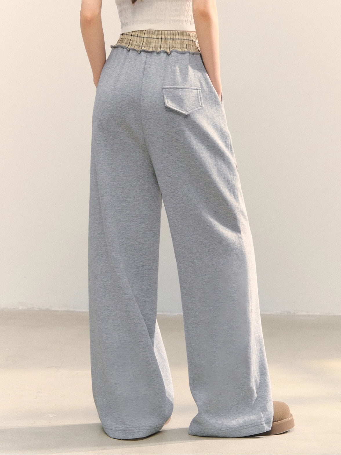 Gray Embroidered Zipper Hoodie& Checkered Pants Set