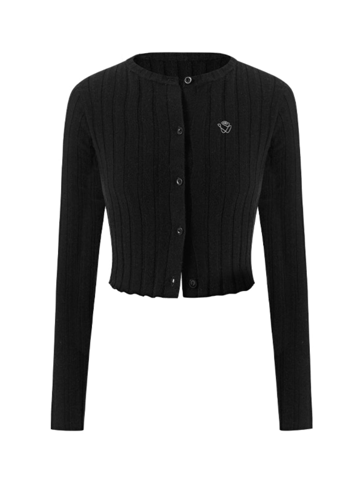 Crew-neck Long-sleeve Knitted Cardigan