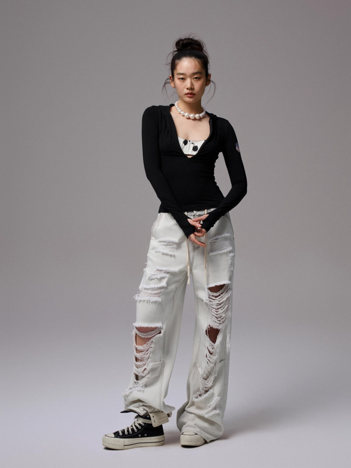 Hooded Zip Slim Long-Sleeve T-shirt