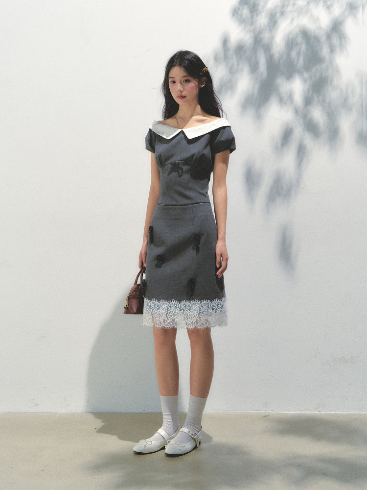 Dark Gray Princess Sleeve Top & skirt set