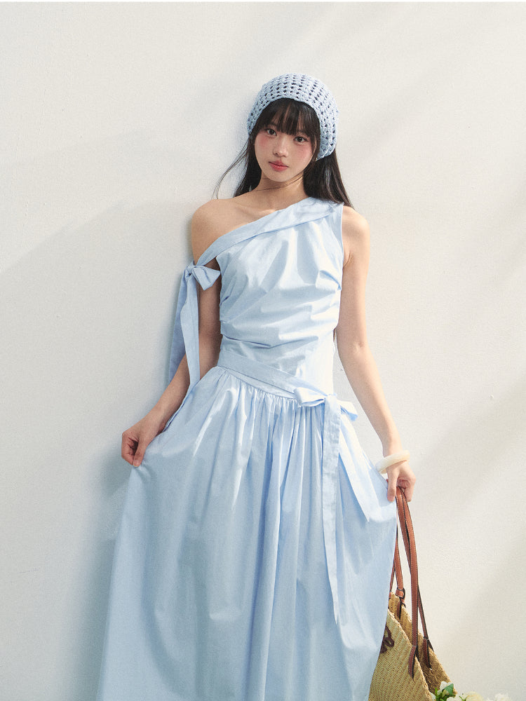 Off-the-Shoulder Bow Flower Bud Dress