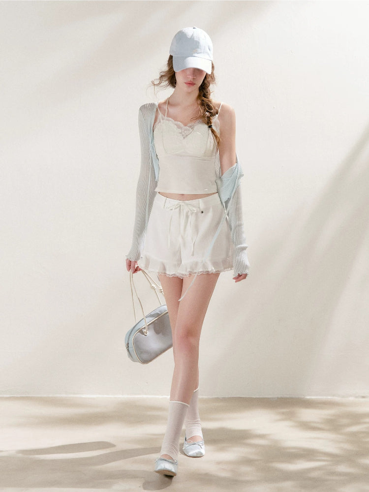 White & Blue Tie Knit Cardigan