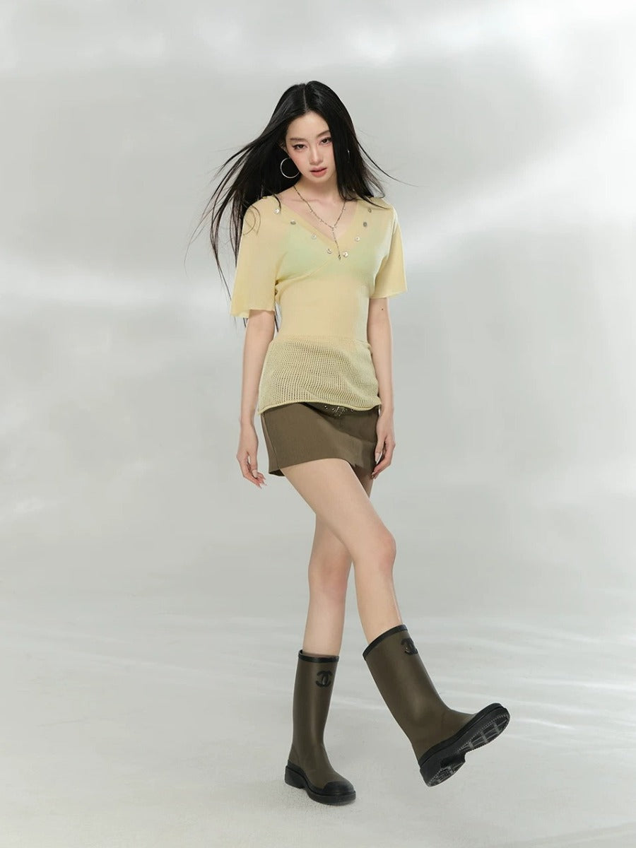 Cutout V-Neck Knit Top