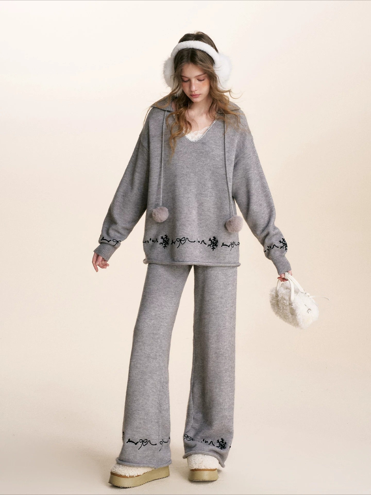 Embroidered Knit Lounge Set