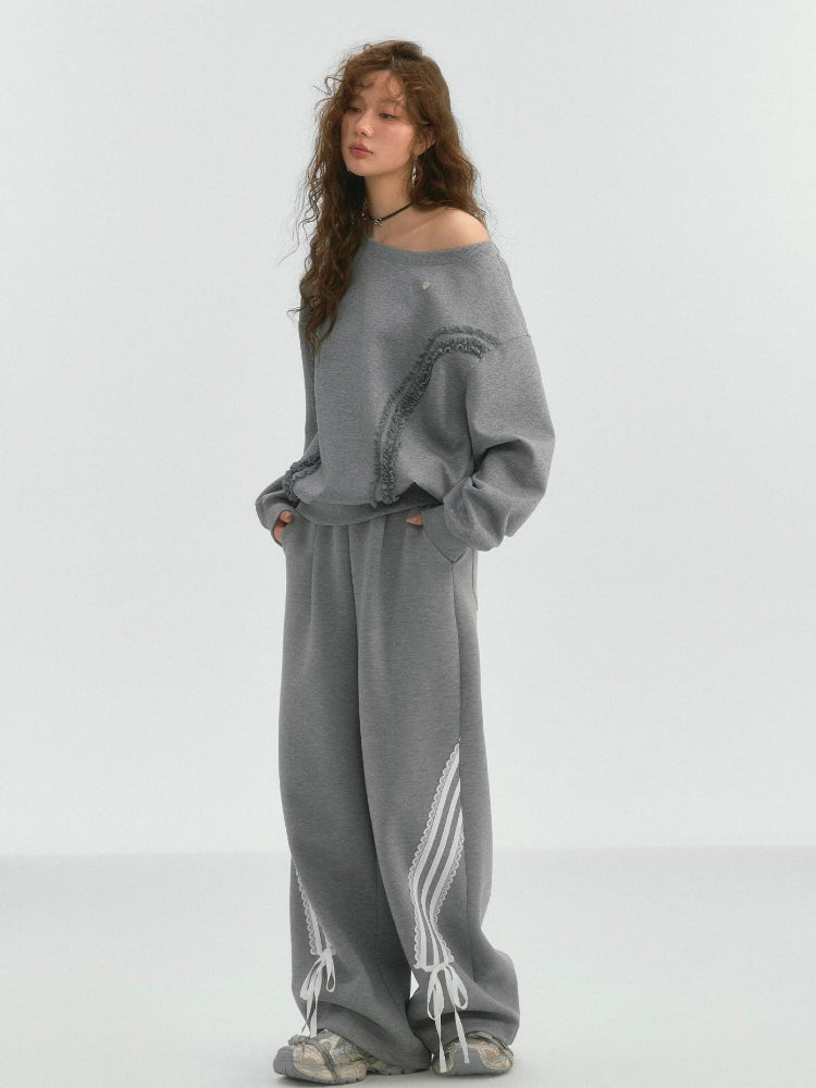 Lace Trim Off-Shoulder Sweatshirt