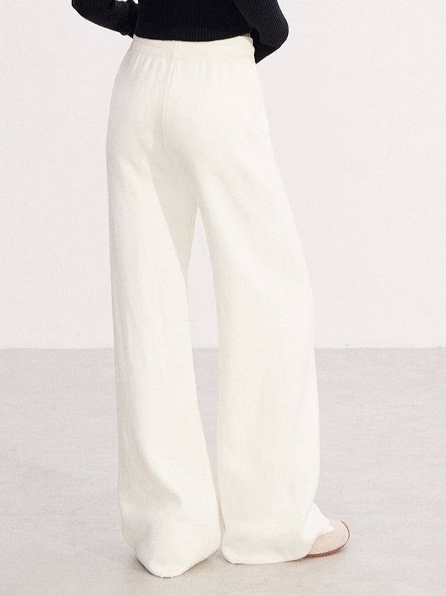 Fleece-lined Knit Elastic Waist Wide-leg Pants