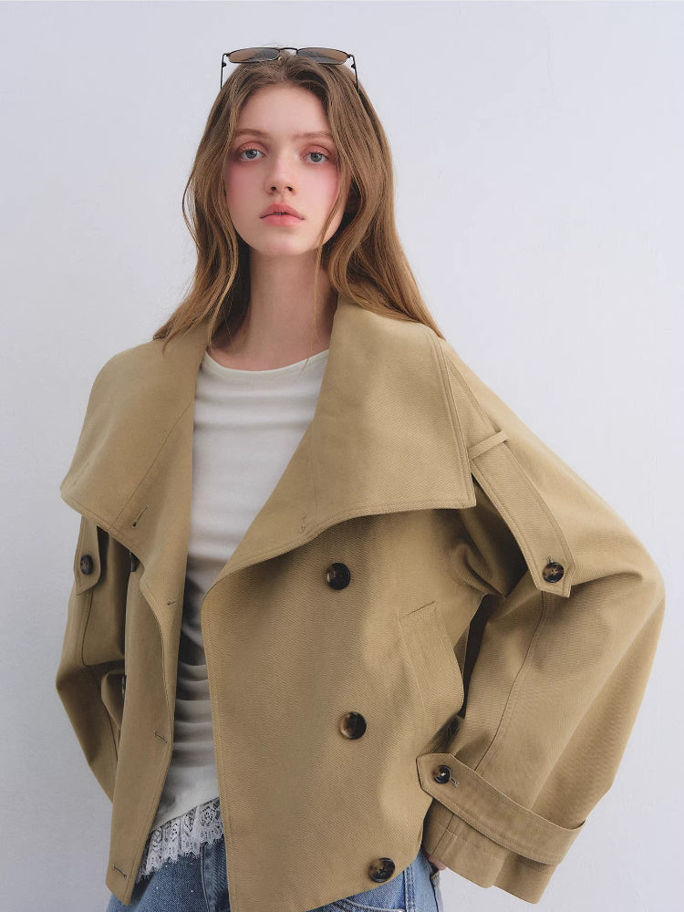 Khaki Double-Breasted Short Coat