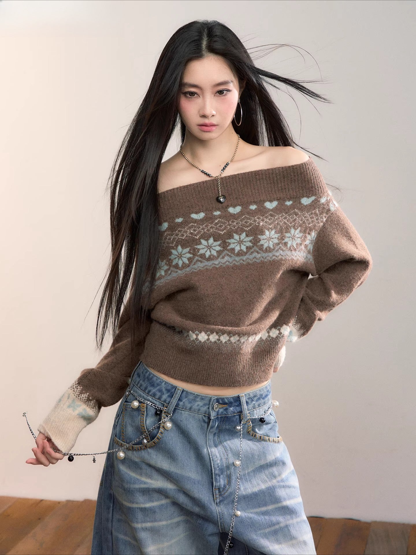 Fair Isle Color-Blocked Wool Blend Knit Top