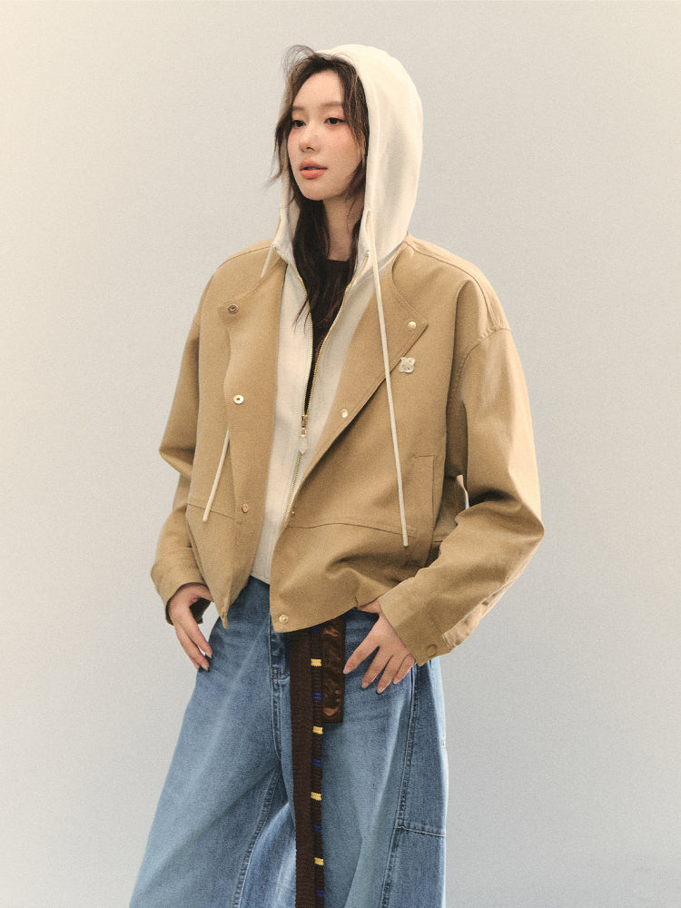 Two-piece Spliced Color-block Hooded Jacket