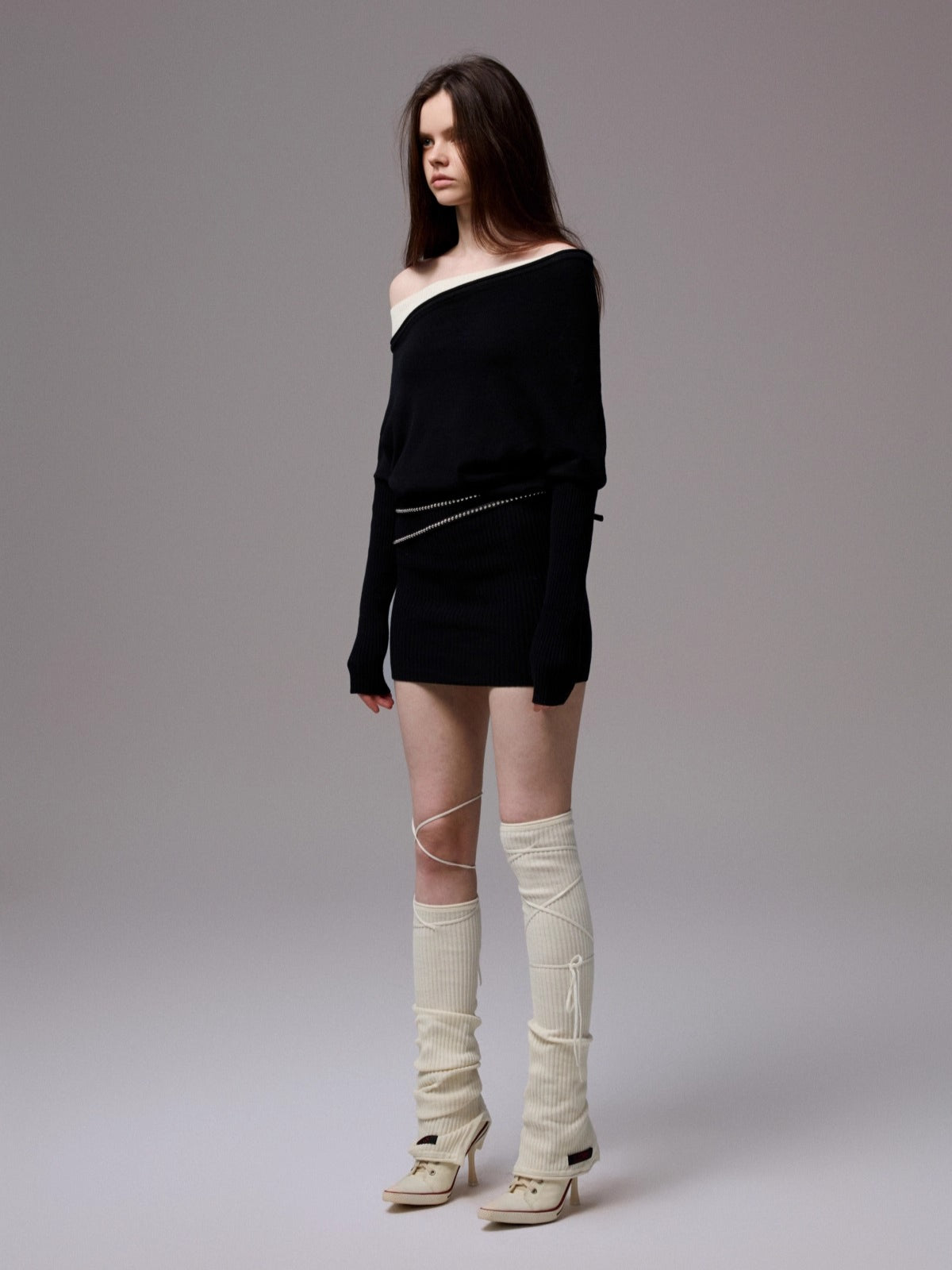 Black & Gray Asymmetric Layered Knit Dress