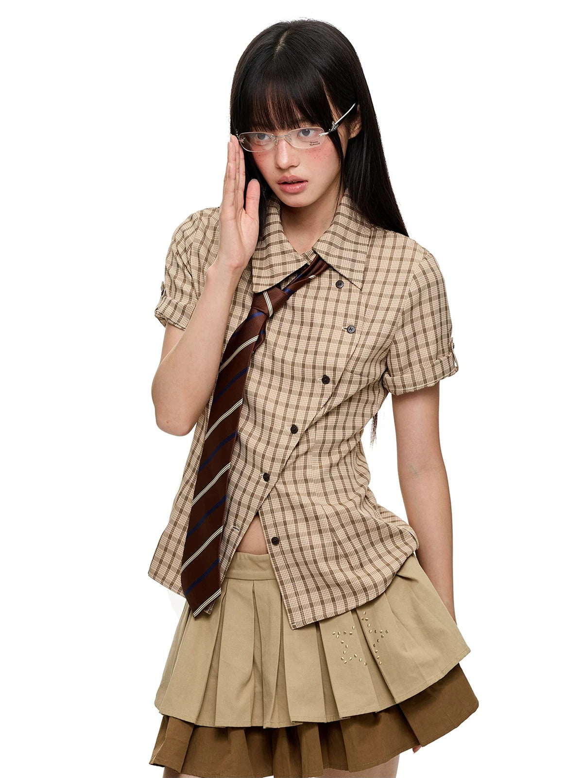 Korean Slim Waist Checkered Shirt